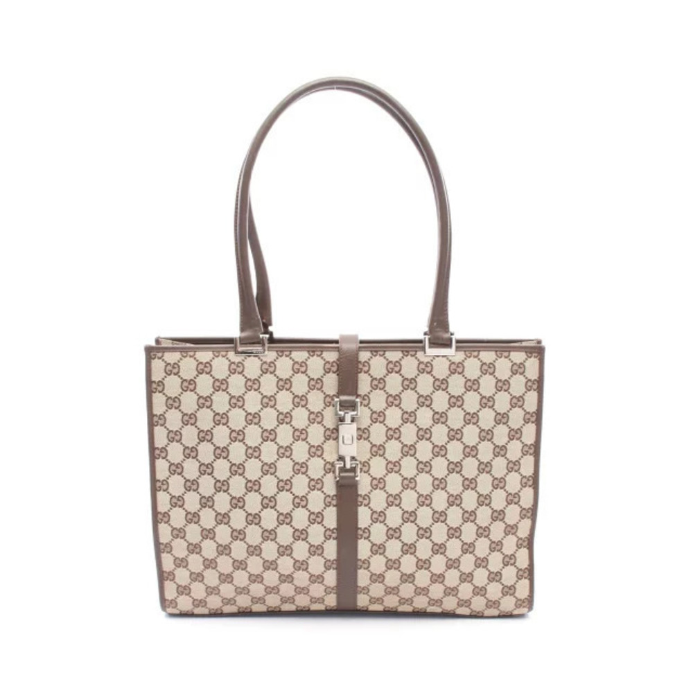 Gucci GG Canvas Tote Bag Leather Beige Cream Brown